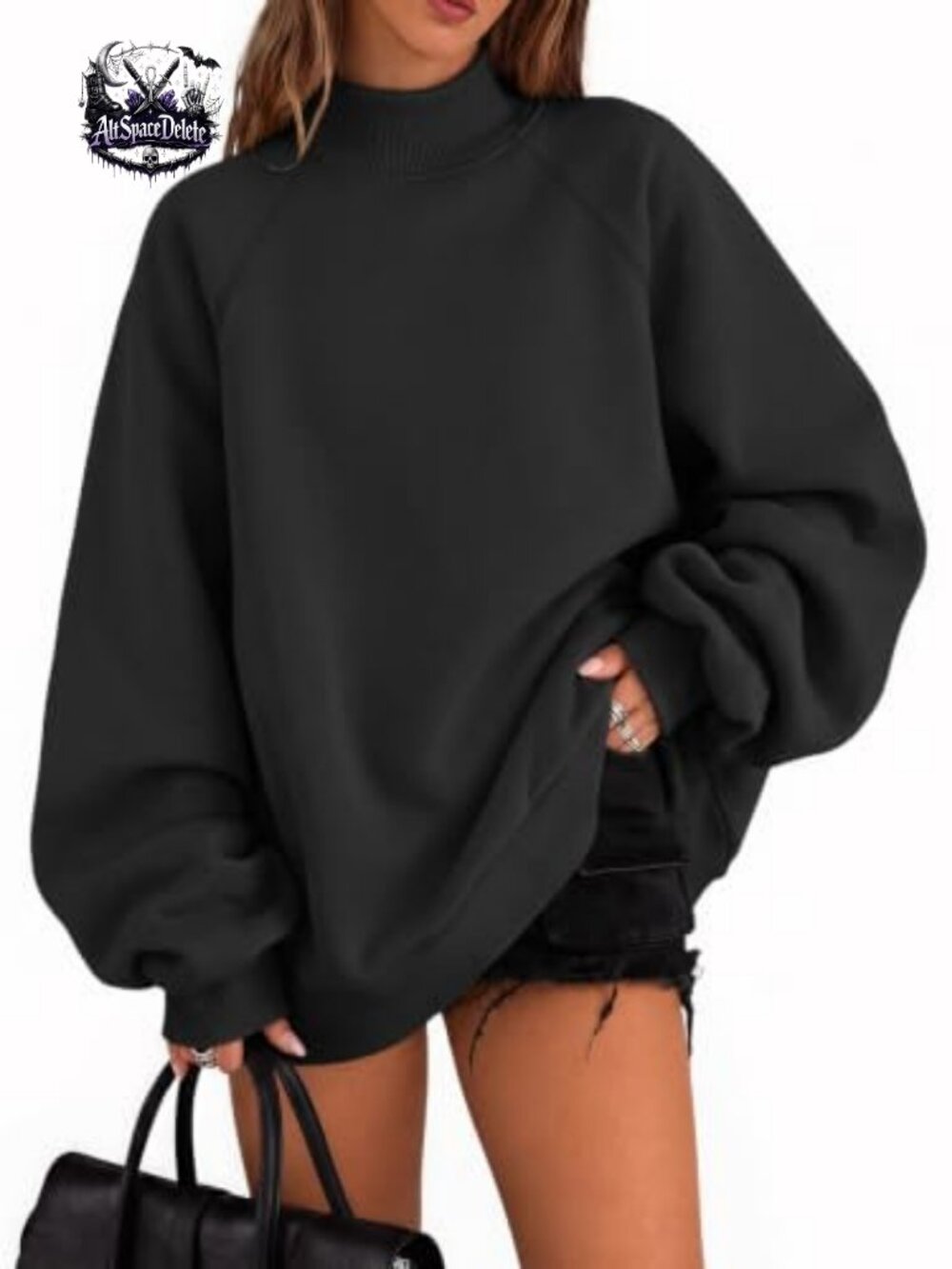 Oversized Mock Neck Sweatshirt with Pockets Cozy Pullover Women's